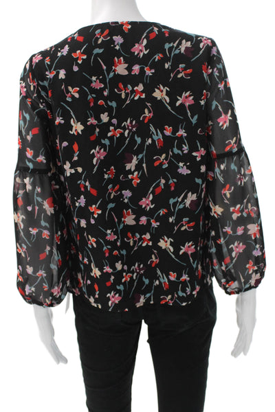 Madewell Womens Black Floral V Neck Long Sleeve Basic Blouse Size XS