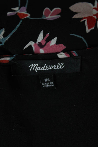 Madewell Womens Black Floral V Neck Long Sleeve Basic Blouse Size XS