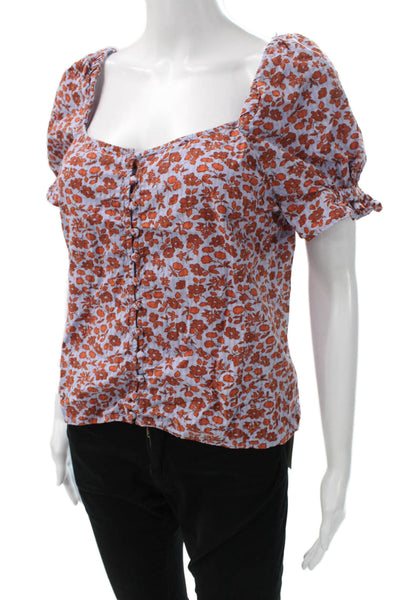 Madewell Women Cropped Floral Square Neck Short Sleeve Blouse Size 4