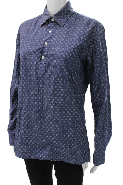 J Crew Mens Button Down Cotton Blue Geometric Collared Long Sleeve Size XS
