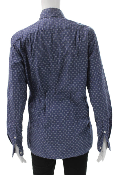 J Crew Mens Button Down Cotton Blue Geometric Collared Long Sleeve Size XS
