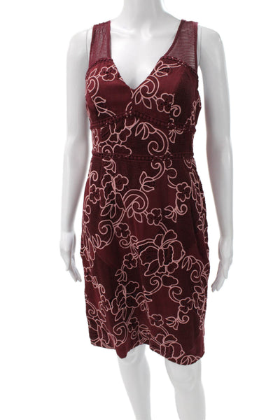 Moulinette Soeurs Anthropologie Women Sheath Floral Red VNeck Dress Size 4