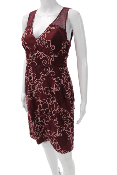 Moulinette Soeurs Anthropologie Women Sheath Floral Red VNeck Dress Size 4