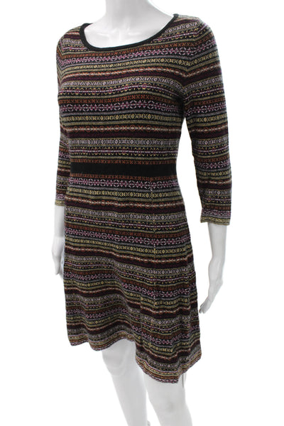 Sparrow Anthropologie Womens Sweater Dress Multi Geo 3/4 Sleeve Size S