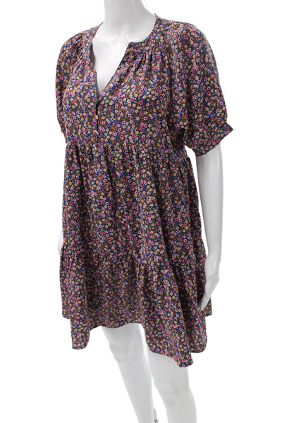 Entro Women Trapeze Dress Multicolor Floral V-Neck Mini Size S
