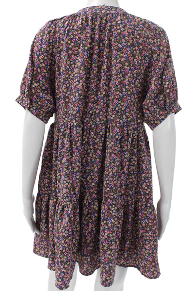 Entro Women Trapeze Dress Multicolor Floral V-Neck Mini Size S
