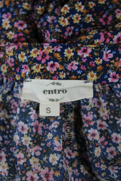 Entro Women Trapeze Dress Multicolor Floral V-Neck Mini Size S