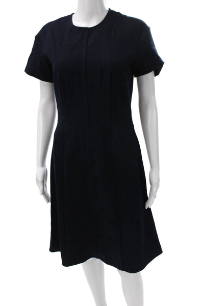 M.M. Lafleur Women Sheath Dress Blue Knee Length Short Sleeve Zip Nylon Size 4