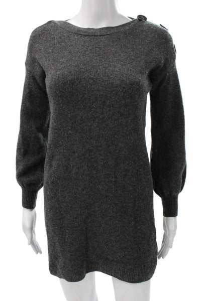 Madewell Women Sweater Dress Gray Wool Blend Boat Neck Long Sleeve Mini Size XS