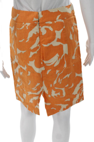 J Crew Womens Straight Pencil Skirt Orange Floral Linen Knee Length Zip Size 4