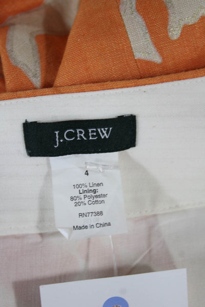 J Crew Womens Straight Pencil Skirt Orange Floral Linen Knee Length Zip Size 4