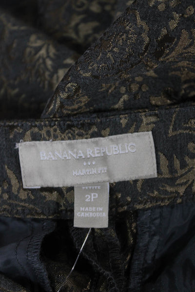 Banana Republic Women Petite Gray Floral Ankle Pants Polyester Zip Size 2P
