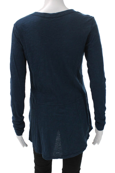 Wilt Women Tunic T-Shirt Blue Cotton V-Neck Long Sleeve Pullover Size XS