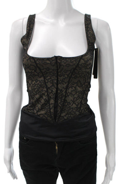 Donna Karan Women Corset Top Black Floral Nylon Scoop Neck Sleeveless Size S
