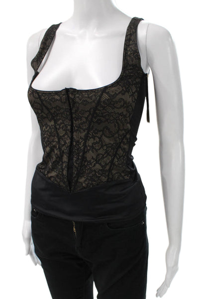 Donna Karan Women Corset Top Black Floral Nylon Scoop Neck Sleeveless Size S