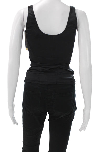 Donna Karan Women Corset Top Black Floral Nylon Scoop Neck Sleeveless Size S