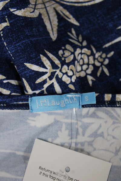 J. Mclaughlin Womens Blue Floral Basic 3/4 Sleeve T-Shirt Round Neck Size S