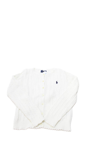 Polo Ralph Lauren Girls Button Front Cable Knit Cardigan Sweater White Size 8-10