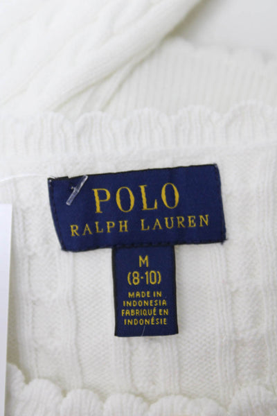 Polo Ralph Lauren Girls Button Front Cable Knit Cardigan Sweater White Size 8-10
