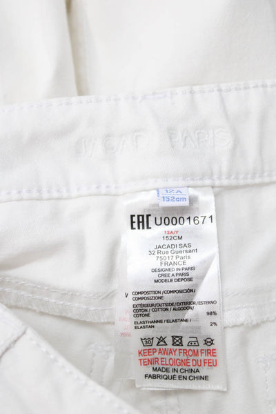 Jacadi Girls Zipper Fly Straight Leg Trouser Pants White Cotton Size 12