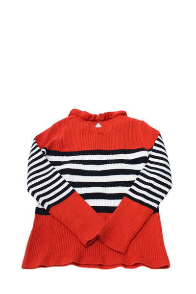 Jacadi Girls Long Sleeve Ruffled Crew Neck Ribbed Striped Sweater Red Size 12