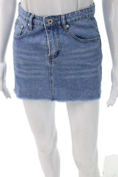 Beginning Boutique Womens Blue Mini Skirt 100% Cotton Button Solid Size 0