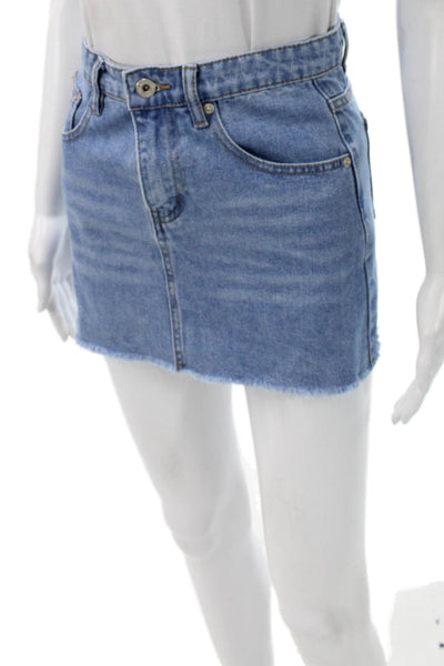 Beginning Boutique Womens Blue Mini Skirt 100% Cotton Button Solid Size 0