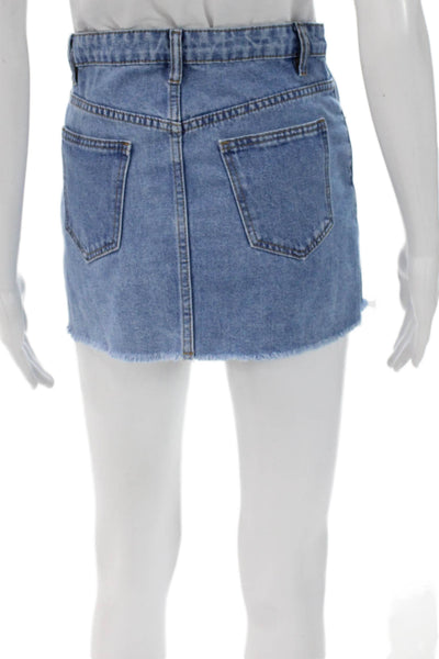 Beginning Boutique Womens Blue Mini Skirt 100% Cotton Button Solid Size 0