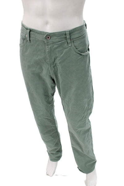 AG Adriano Goldschmied Mens Chino Pants Green Cotton Button Size 36