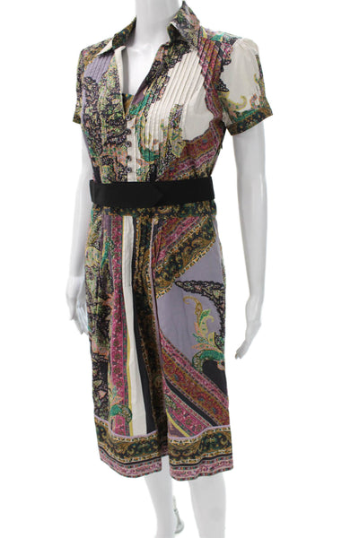 Etro Womens Shirt Dress Multicolor Collared Short Sleeve Paisley Midi Size 42