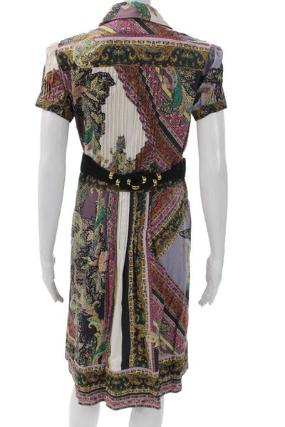 Etro Womens Shirt Dress Multicolor Collared Short Sleeve Paisley Midi Size 42