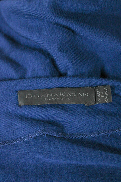 Donna Karan Women Wrap Dress Blue Long Sleeve V-Neck Tie Midi Polyester Size S