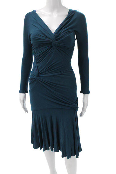 Donna Karan Womens Wrap Dress Blue Longsleeve Mid-Calf Polyester Blend Size S