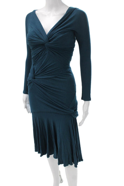 Donna Karan Womens Wrap Dress Blue Longsleeve Mid-Calf Polyester Blend Size S