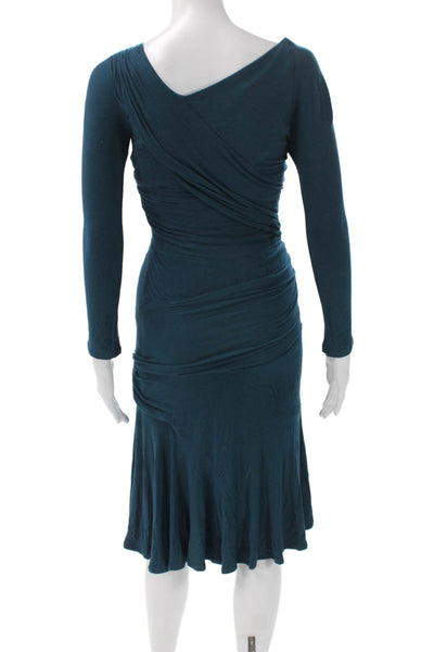 Donna Karan Womens Wrap Dress Blue Longsleeve Mid-Calf Polyester Blend Size S