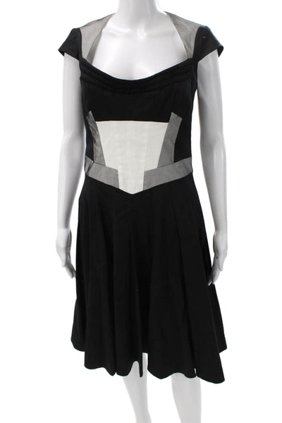Karen Millen Womens Fit & Flare Dress Black Sweetheart Short Sleeve Midi Size 8
