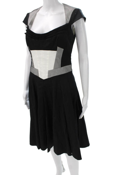 Karen Millen Womens Fit & Flare Dress Black Sweetheart Short Sleeve Midi Size 8