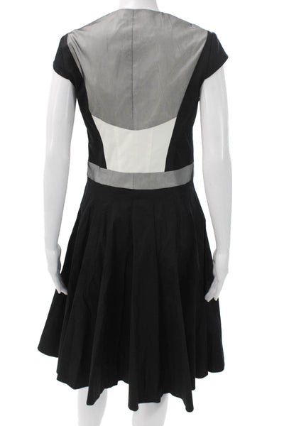 Karen Millen Womens Fit & Flare Dress Black Sweetheart Short Sleeve Midi Size 8