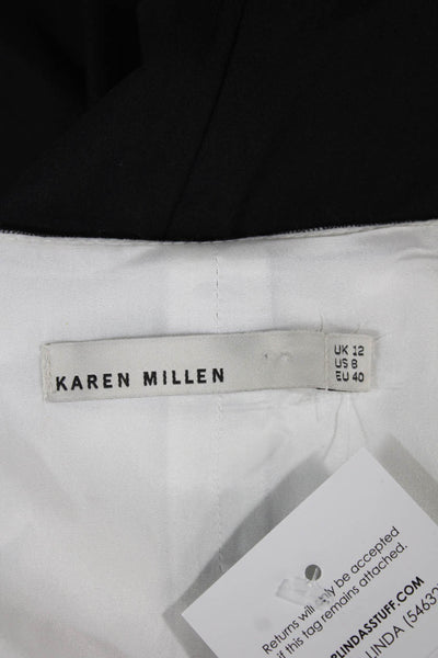 Karen Millen Womens Fit & Flare Dress Black Sweetheart Short Sleeve Midi Size 8