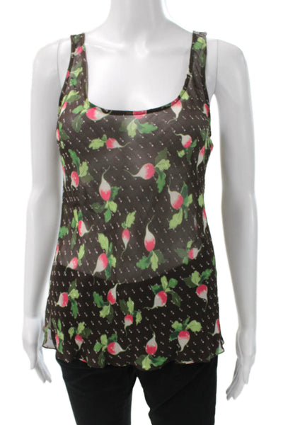 Carolina Herrera Women Black Floral Scoop Neck Sleeveless Tank Size 8
