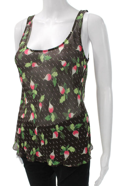 Carolina Herrera Women Black Floral Scoop Neck Sleeveless Tank Size 8