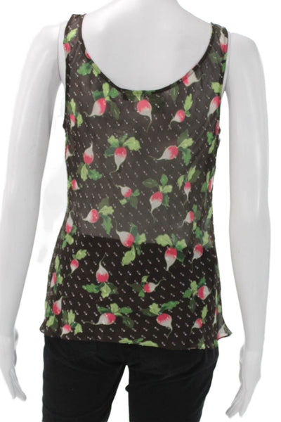 Carolina Herrera Women Black Floral Scoop Neck Sleeveless Tank Size 8