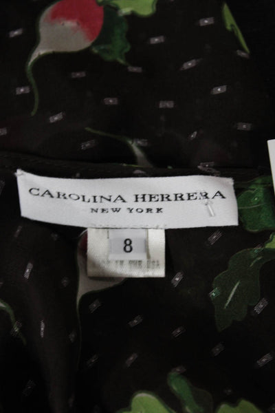 Carolina Herrera Women Black Floral Scoop Neck Sleeveless Tank Size 8