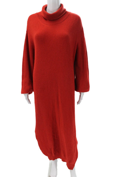 Nanushka Women Merino Turtleneck Sweater Dress Red Long Sleeve Size L