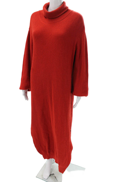 Nanushka Women Merino Turtleneck Sweater Dress Red Long Sleeve Size L
