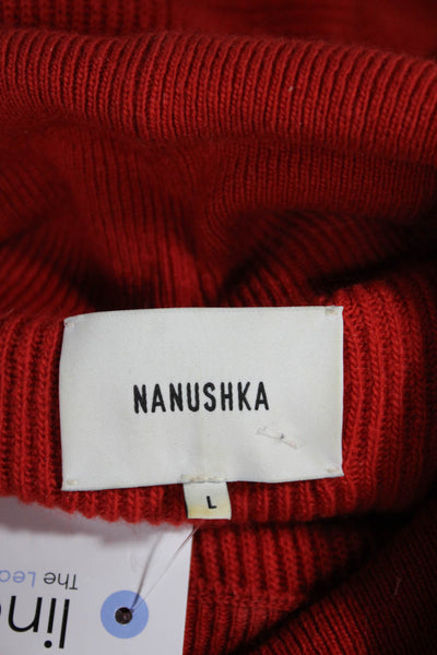 Nanushka Women Merino Turtleneck Sweater Dress Red Long Sleeve Size L