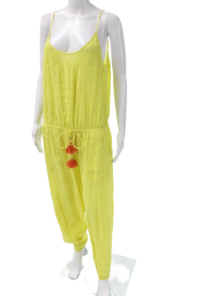 Zadig & Voltaire Women Yellow Scoop Neck Sleeveless Jumpsuit Drawstring Size 40