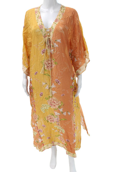 Agua Bendita Womens Kaftan Floral Multicolor V Neck 3/4 Sleeve Size One Size