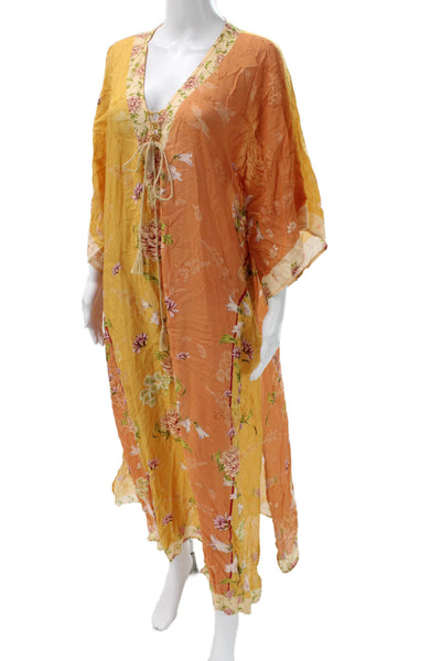 Agua Bendita Womens Kaftan Floral Multicolor V Neck 3/4 Sleeve Size One Size
