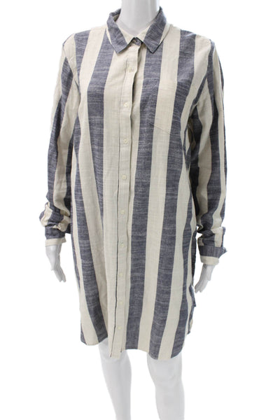 Birds of Paradis by Trovata Women Shirt Dress Blue Cotton Striped Size L